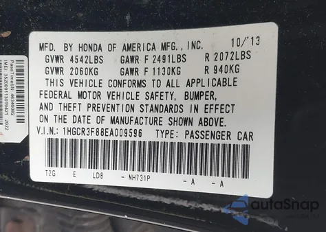 2014 Honda Accord Ex-L V-6 z USA, uszkodzony, nr VIN 1HGCR3F88EA009596